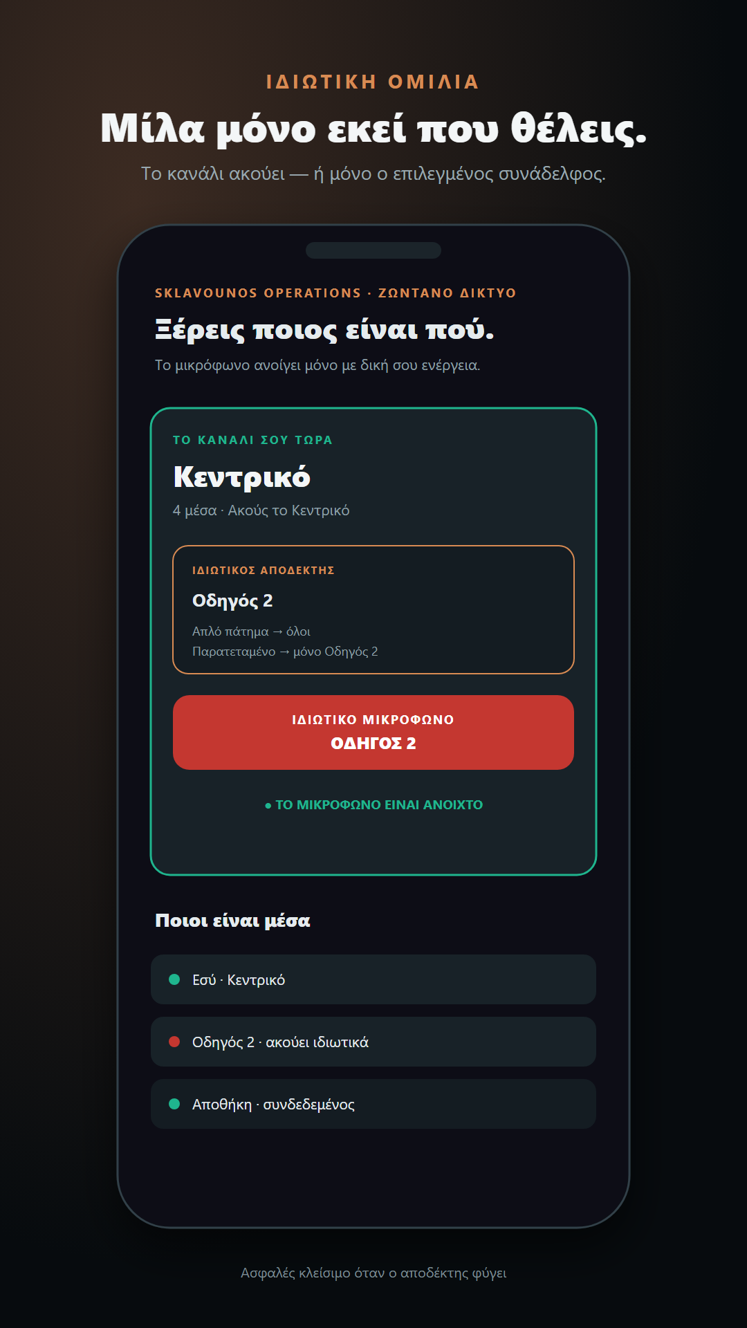 One Talk visual με ρητά επιλεγμένο ιδιωτικό αποδέκτη
